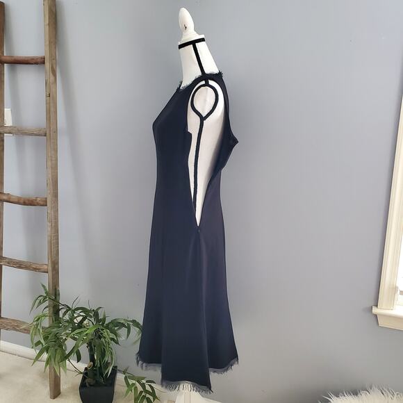T Tahari Black Sleeveless Fringe Hem Sheath Dress 2 - Picture 3 of 10